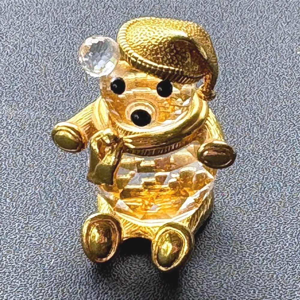 Vintage Swarovski Trimlite Faceted Crystal Teddy Bear Figurine Gold Tone